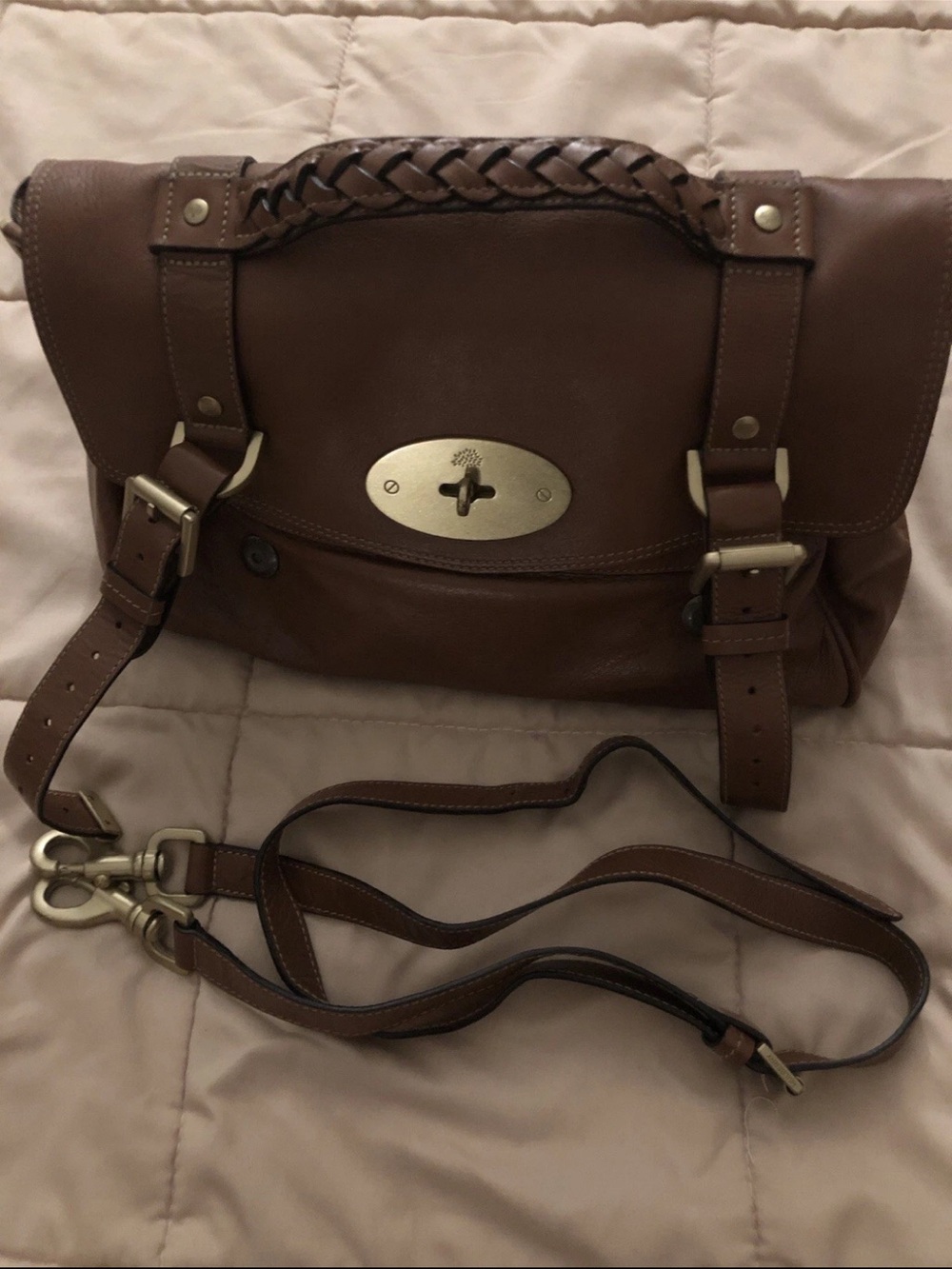 Mulberry Brown Leather Satchel with Braided Top Handle